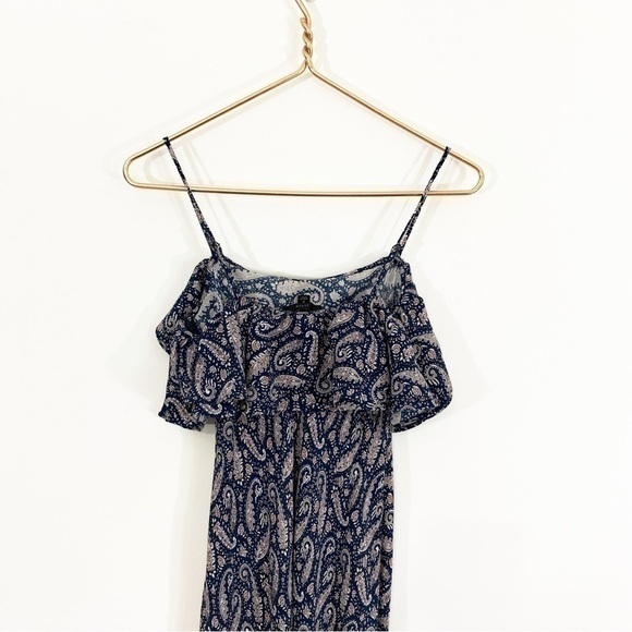 J. Crew 2 Ruffle Silk Slip Dress in Midnight Paisley Navy Ruffle Flounce Neck - Picture 6 of 12